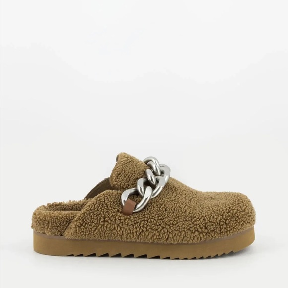 ASH Women's Ghost Fur Mule Slide Clog Brown Leather Silver Metal Chain 7.5 8 38 - Picture 2 of 11